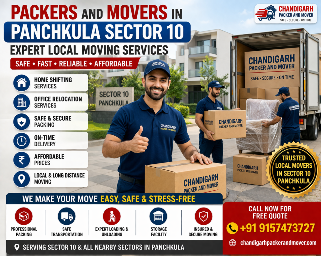 Chandigarh Packer and Mover offers expert packers and movers services in Panchkula Sector 10 with professional packing, loading, transportation and unloading. We provide fast, safe and affordable home and office shifting services.